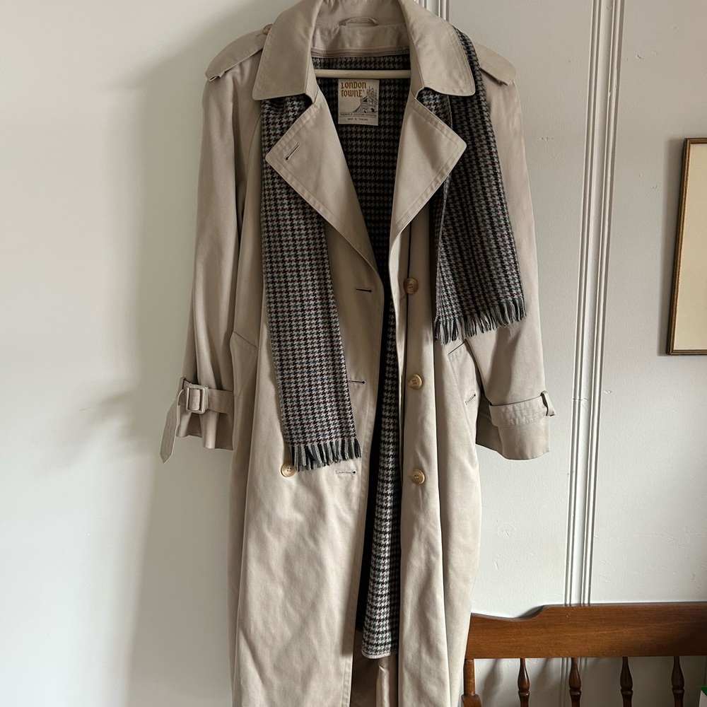 London Fog Beige Trench Coat with Scarf